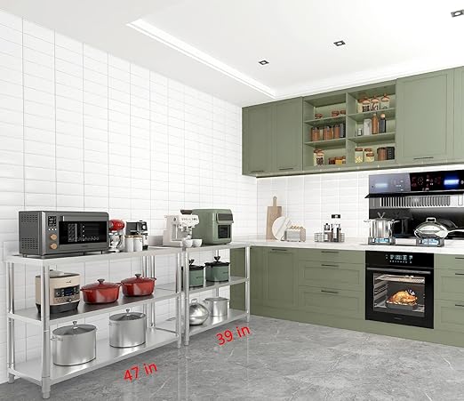 Heavy Duty Free Standing Stainless-Steel Commercial Restaurant Kitchen Work Table, Prep & Utility Workbench with Double Storage Shelves Rack Indoor Outdoor (39.3in)