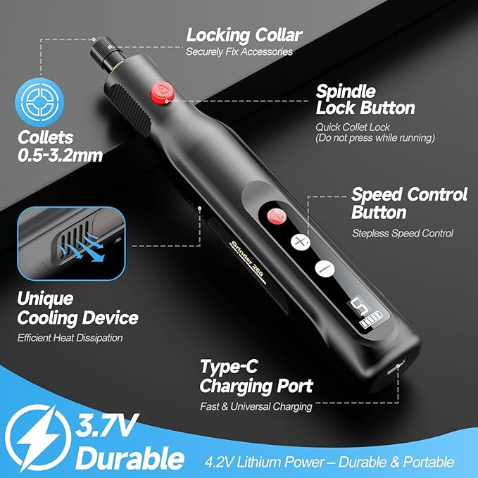 Mini Cordless Rotary Tool Kit, 5-Speed 4.2V USB Rechargeable Engraving & Sanding Tool with 105 Accessories, Compact Rotary Tool for Resin Craft, Polishing, Drilling, DIY Projects