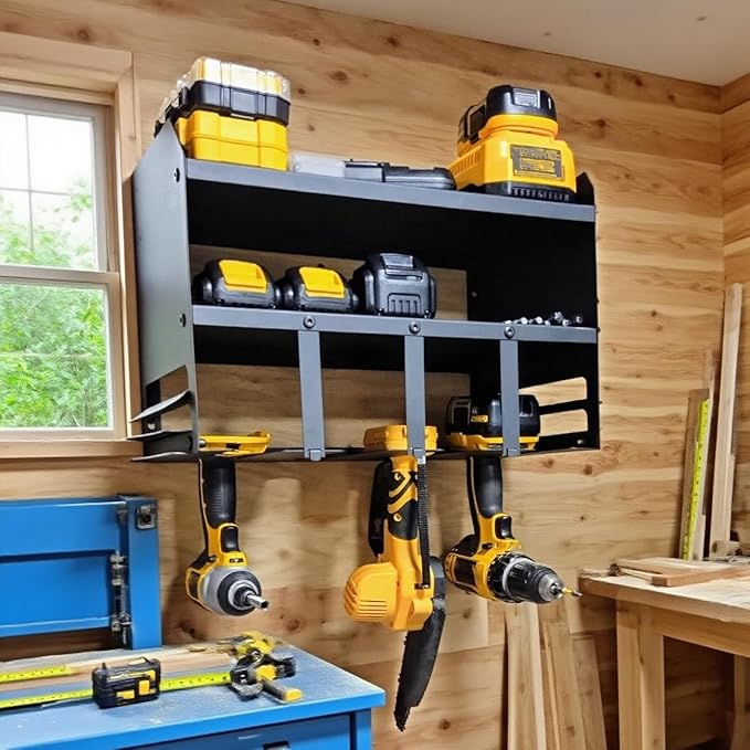 Power Tool Organizer Wall Mount, Utility Racks 3 Layers Storage Rack, Mini Chainsaw, Screwdriver, Drill Bit, battery tool organizer for Workshop Shed Pegboard Basement