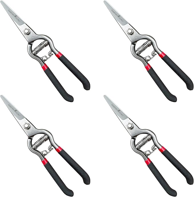 GARDEN GURU Classic Bypass Pruning Shears Clippers – Heavy Duty Forged Steel Garden Pruners – Safety Lock – Non Slip Comfort Grips – Cuts up to 1” Diameter – Professional Bypass Pruners (4 Pack)