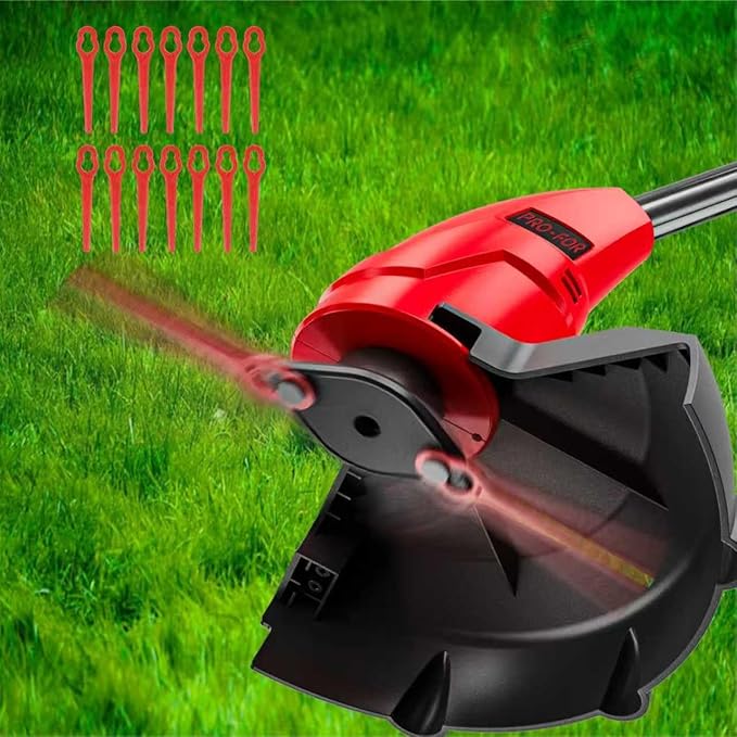 20V Cordless Weed Wacker with 9-Inch Blade, 2.0Ah Battery Powered Grass Trimmer and Lawn Edger, Light Weight Electric Brush Cutter with 12 PCS Replacement Blades for Yard and Garden