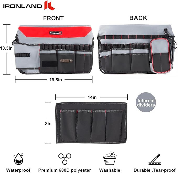 IRONLAND Bucket Tool Organizer Fit 3.5-5 Gallon Bucket, 64 Pockets, Bucket Tool Caddy Organization for Garden, Construction, Carpenter, Electrician, Builder red
