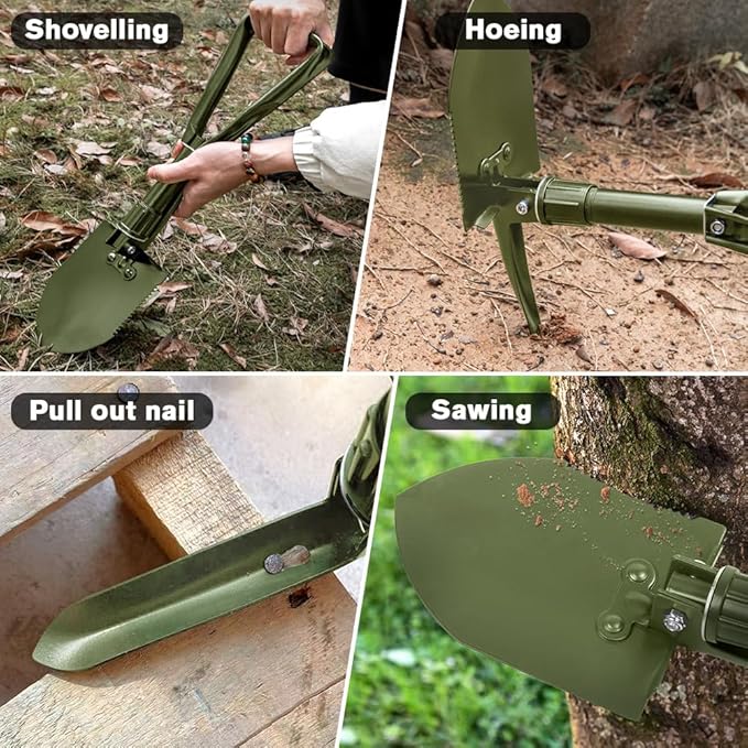 Digging Shovel - 24'' Lightweight Folding Shovel High Carbon Steel Portable Digging Trowels for Outdoor Camping Backpacking Hiking Car EmergencHome Garden (Olive)