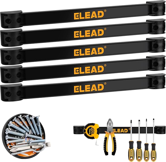 ELEAD Magnetic Storage Organizer Tool Holder - 6-Piece Wall Mount Rack Garage Organization Power Magnet Hanger Workbench Board Slatwall Van Organizers Mounted Hanging Strip