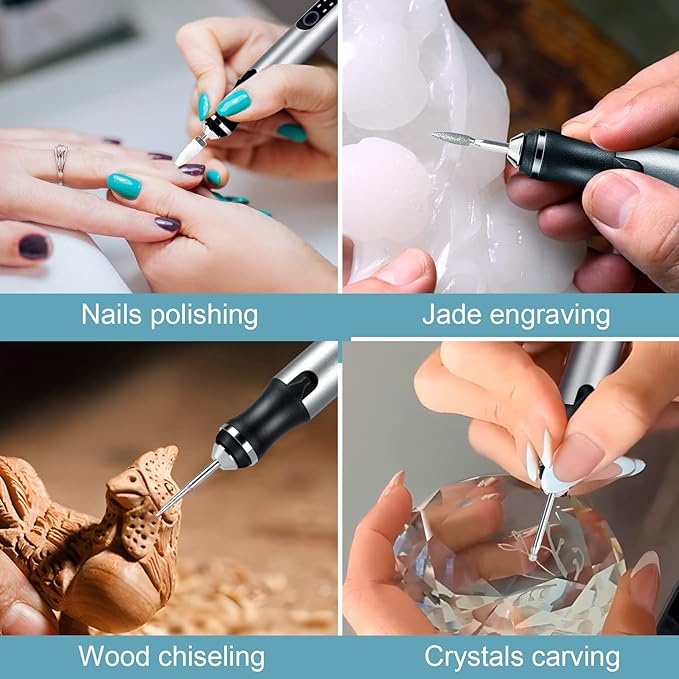 Electric Engraving Pen with 37 Bits, USB Rechargeable Cordless Engraving Machine, Portable DIY Rotary Engraver for Jewelry Wood Glass Stone Carving (Silver)