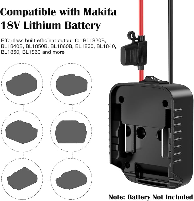 Battery Adapter for Power Wheel Adapter Compatible with Makita 18V Battery, Power Conversion Kit for DIY RC Toy Cars, Power Tool, Battery Connector with Switch & Fuse, 12AWG Wire, Wire Terminal