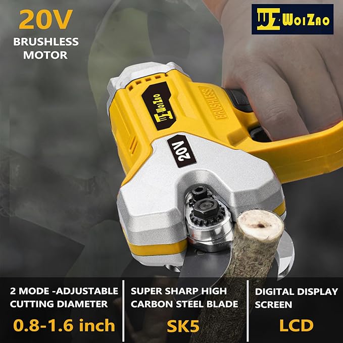 Electric Pruning Shears Cordless Compatible with De-Walt 20v Battery,0.8-1.6 Inch Brushless tree trimmer,Garden Pruners Tool with LCD Display & SK5 Blades(Tool Only,No Battery)001