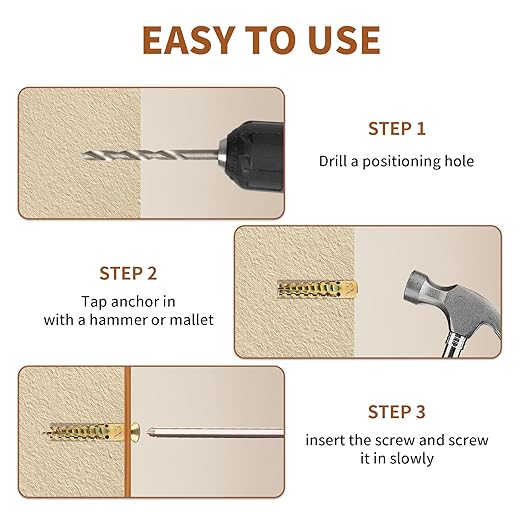 65 Packs Heavy Duty Hollow Wall Anchors with Screws, Loose Hinge and Stripped Hole Repair Kits (8x38mm)