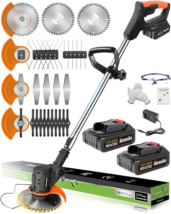 Electric Weed Wacker, 3 in 1 Weed Eater Battery Powered, Grass Trimmer Cordless with 2x21V Batteries & Charger, Lightweight Lawn Trimmer/Edger/Brush Cutter for Yard Garden