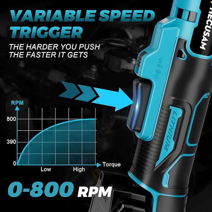74 Ft-lbs 21V Cordless Ratchet Wrench Set, 3/8" Electric Ratchet, 800 RPM Power Brushless Motor with LED Light, 8 Laser Sockets, 1/4" Adapter, 3" Extension Bar, 2x2.0Ah Batteries