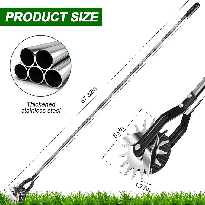 Wheel Rotary Edger Lawn Tool, Sidewalk 66.7Inch Manual Lawn Edger, Grass Edge Trimmer, Adjustable Stainless Steel Handle with Cushion Grip,Soil, Garden and Yard Tool