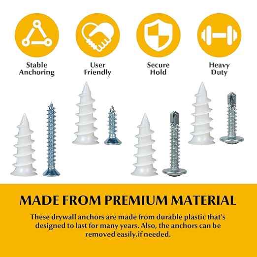 192Pcs Self Tapping Screws Drywall Anchors and Sheet Metal Screw Assortment,4 Size Kit for Installing Drywall, Wood,Metal Sheet Materials