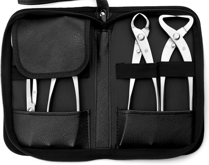 TianBonsai 4-PCS Bonsai Tool Set Including Concave Cutter Straight Edge Cutter Trunk Splitter And Bonsai Scissors Equip With Tool Bag