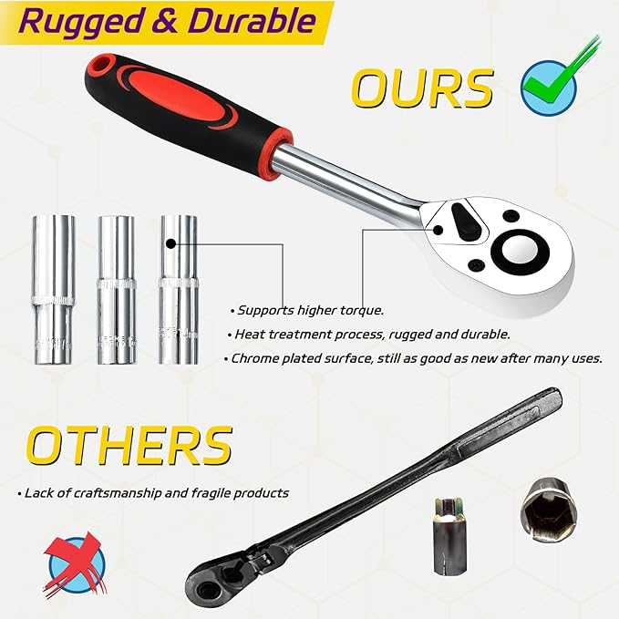 PIRIPARA 108 Piece Mechanics Tool Set Metric And Standard 1/4" & 1/2" Socket Set, Ratchet Set, Universal Joint, Extension Bars, Quick Release Reversible Ratchet Wrench, Plastic Toolbox Storage