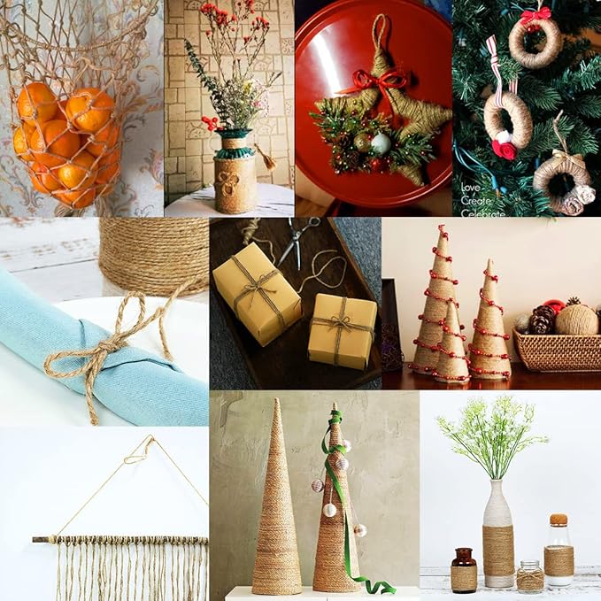 SMART&CASUAL 328Ft Jute Twine String Thin Natural Hemp Twine for Gift Wrapping Craft Plant Garden Christmas Handmade Arts Decoration Packing String Home decor (328 Ft (100M))