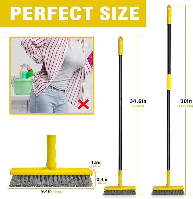 2 in 1 Grout Brush with 49.6" Long Handle, Swivel Grout Cleaning Brush V-Shape Grout Line Scrubber, 180°Rotatable Shower Tile Scrub with Stiff Bristle for Deep Cleaning Shower and Corner