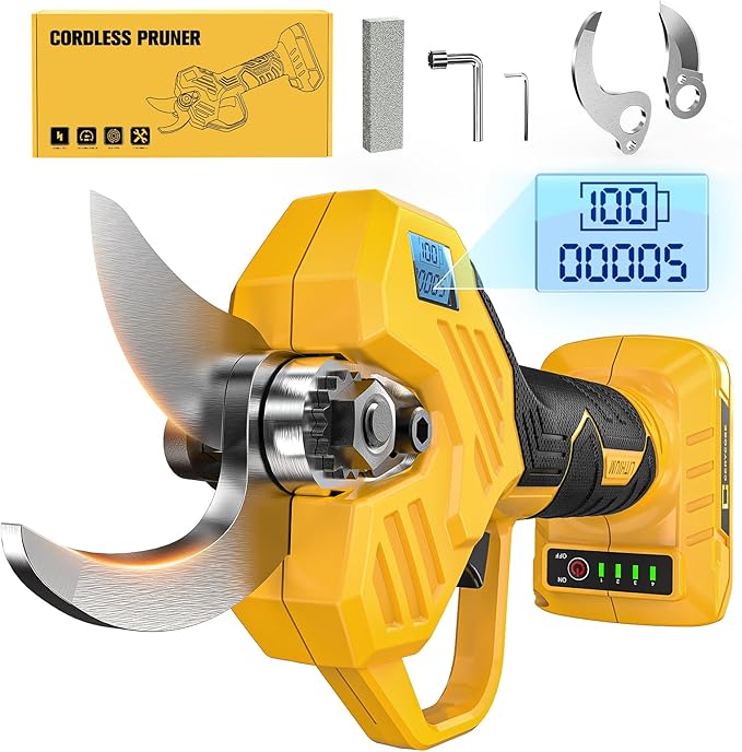 Pruning Shears Compatible with DeWalt 20v Battery,Cordless Electric Pruner with LCD Display & Imported SK7 Steel Blades,1.2-Inch Cutting Diameter for Gardening Tree Pruning(No Battery)