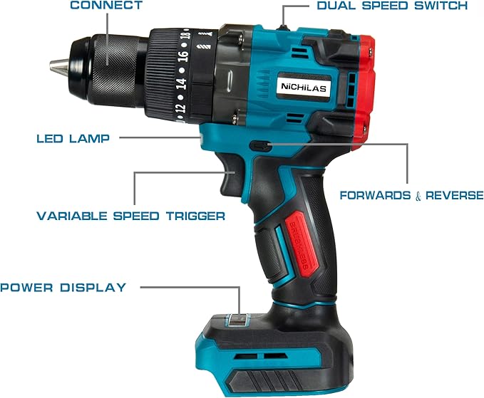 Cordless Drill, 1/2 inch Chuck Impact Drill/Driver, Brushless Motor 150Nm MAX Torque, 2 Variable Speed 2150RPM, Compatible with MAKITA 18V Batteries (NO BATTERY)