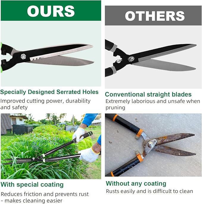 Hedge Shears 29.5" Manual Hedge Clippers with 15° Angle Precision Blades Plant Cutting Scissors for Trimming and Shaping Hedges, Shrubs, Boxwood, Tall Bushes