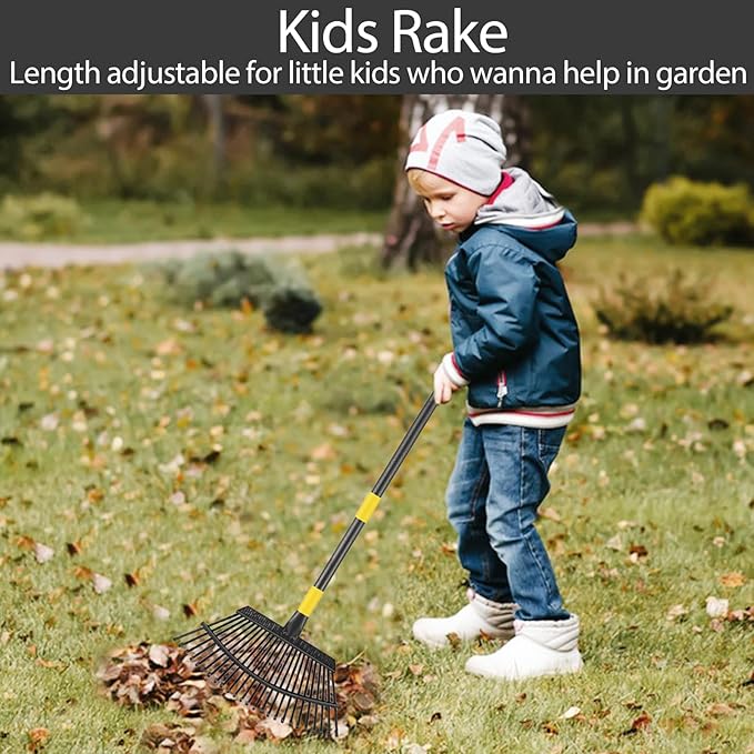 Rake for Leaves, 25 Tines 18" Wide Large Leaf Rake Heavy Duty for Lawns 6ft, Adjustable Lawn Yard Adult Kids Metal Garden Rake for Chicken Coop, Shrub, Pine Needle, Camping