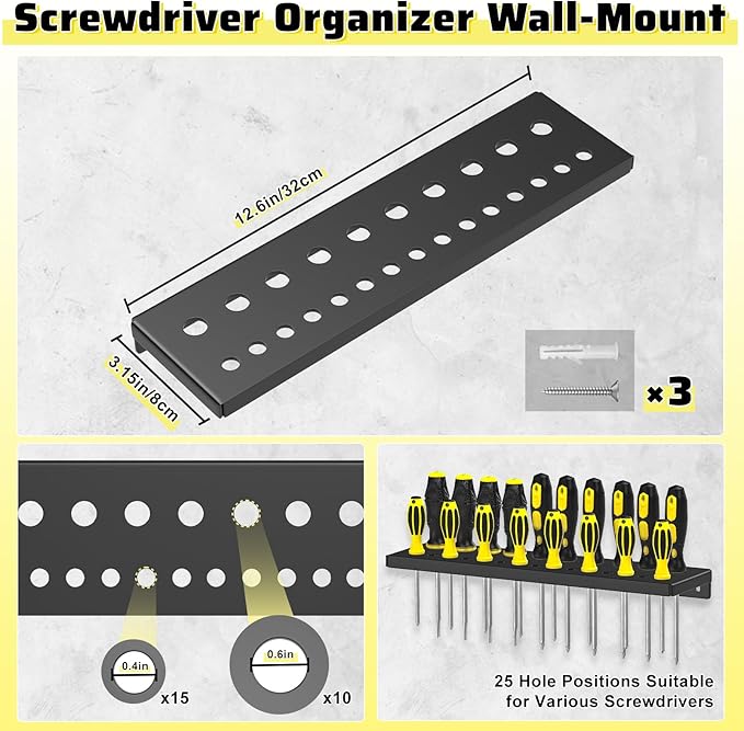 Wall Mount Screwdriver Organizer, Pliers Holder, Hammer Rack, Metal Storage Board, Power Tool Organizer for Workshop Shed Garage Workbench Home, 4 Pcs