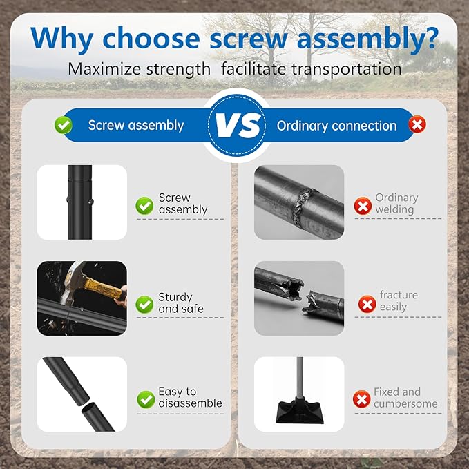 New multi purpose steel tamper with water-filled weighting and rubberized handle, 10x10in-57in, 3-section handle for compacting soil gravel asphalt and driveways, garden and landscaping tools