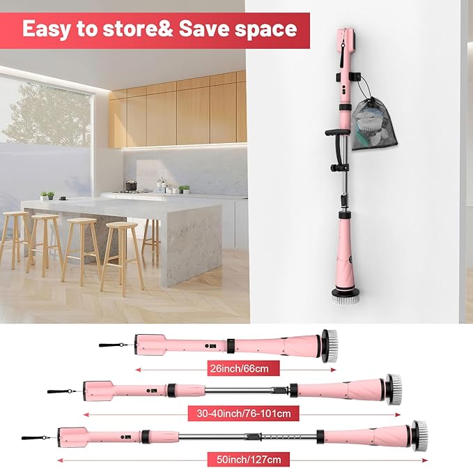 Pink Electric Spin Scrubber High Power 1200rpm, 6000 mAh Electric Scrubber for Cleaning Bathroom, Cordless Shower Scrubber Clean Brush, Floor Scrubber W/8 Brushes Tub Tile House Deep Cleaning