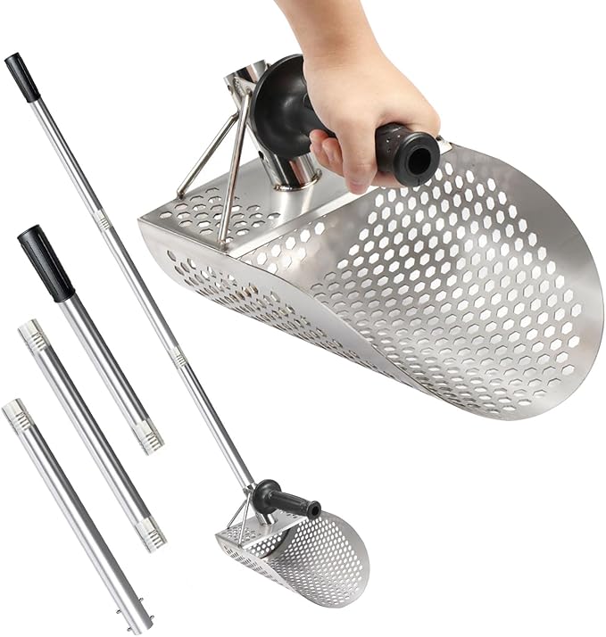 Long Handle Sand Scoop, Heavy Duty 304 Stainless Steel Metal Detecting Sand Scoop with Long Handle Sand Sifter 
