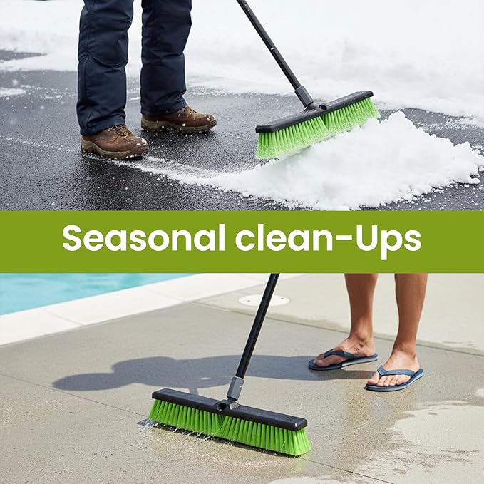 18” Indoor Shop and Garage Push Boom with Soft Bristles, Heavy Duty Brush Broom with 59” Long Handle for Commercial & Residental Floor Cleaning Sweeping