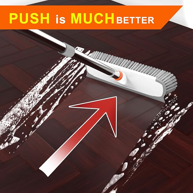 Heavy Duty Floor Scrub Brush and Grout Cleaner Set with Long Handle & Wide Floor Brush with Stiff Bristles Outdoor Scrubber for Cleaning Deck Tile Kitchen Swimming Pool Bathroom(2 Pack Brush Head)