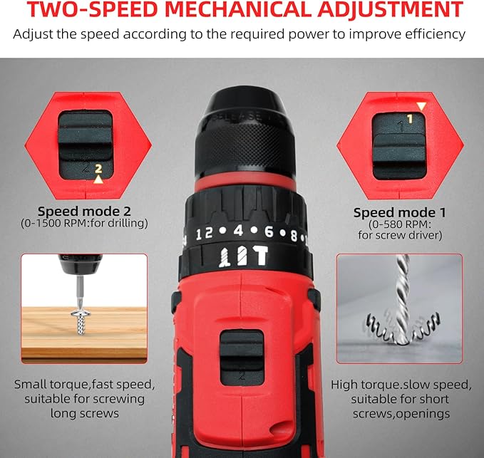 DOGTOOTH 21V MAX Cordless Drill Driver Kit with 2 * Batteries and Charger, Compatible with Makita 18V Battery Build-in LED, Variable Speed Trigger, 0-1500 RPM, Brushless Motor, Bits, Carry bag