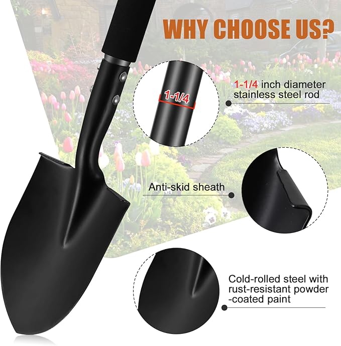 Shovel, Garden Shovels for Digging, 31” Small Spade with D-Handle Portable,Suitable for Car Snow Removal Trenching Kids Sand Beach Shovel Camping Gardening