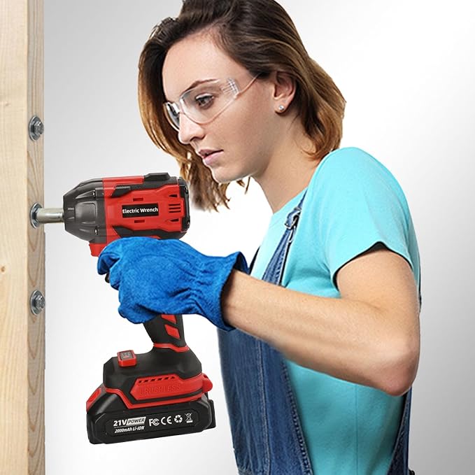 Cordless Impact Wrench, 21V Torque Power Impact Driver, 1/2" Power Impact Wrenches with 2 * 2.0Ah Batteries with 19 Accessories, Electric Impact Motor Variable Speeds for home installation (red)