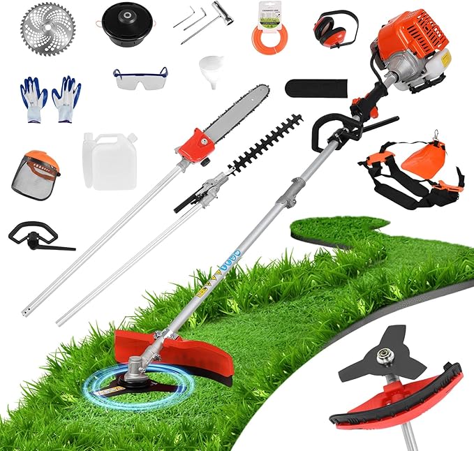 52CC 2-Cycle Gas Weed Wacker, 6 in 1 Gas Weed Eater, 2025 Upgraded Weed Eater, 9500rpm High Power String Trimmer, Brush Cutter for Yard, Garden Easy to Start(US Fast Arrival
