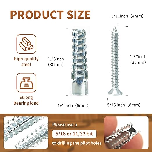 70 Packs Heavy Duty Hollow Wall Anchors with Screws, Loose Hinge and Stripped Hole Repair Kits (6x32mm,Silver)