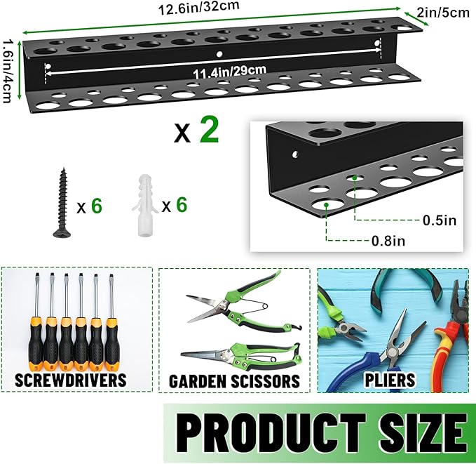 Screwdrivers Pliers Holder Wall Mount, Heavy Duty Metal Utility Storage Rack for Pliers Small Tools, Screw Driver Organizer Suitable Garages Homes Workshops Sheds (23 holes 2PC)