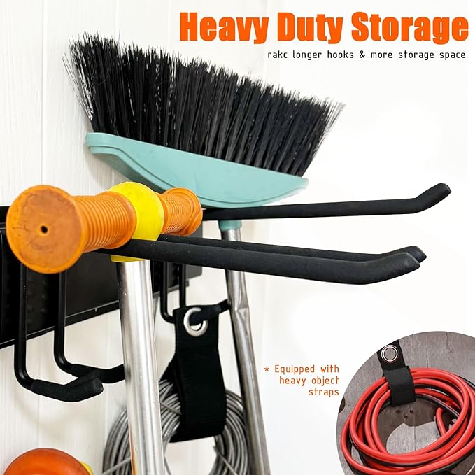 Garage Wall Organizer, 48 Inch Garage Storage Rack Garden Tool Organizer With Large Storage Space, Easy Assembly For Shovels Rakes Brooms & Yard Tools