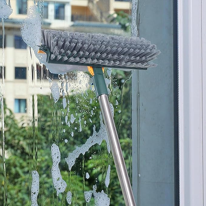51" Adjustable 2-in-1 Push Broom: Ideal for Tile, Shower, Bathroom, Kitchen, Garage, Deck & Wall. Heavy-Duty Scraper and Stiff Bristles for Efficiently Scrubbing Tough Stains
