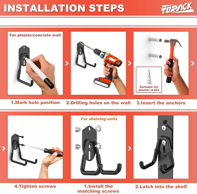 TORACK 15PCS Garage Storage System Hooks, Shelving Hooks for Keyhole Shelving Units Wall Mount Utility Hooks for Tools, Ladders, Cords, Folding Chairs, Shovels and Rakes(Black)