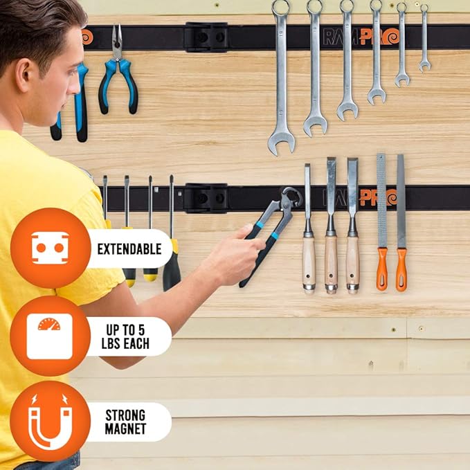 Vanitek 12-Inch Magnetic Metal Tool Holder Organizer Racks, Heavy-Duty Bar for Garage/Workshop (2 Pieces)