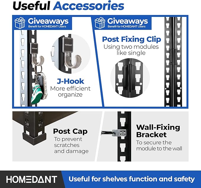 HOMEDANT 5 Tier Laminated Boltless Metal Shelving Unit Adjustable Garage Storage Utility Rack Heavy Duty Shelves Organization Multipurpose Shelf Warehouse Pantry Shed 35.9" W x 18.2" D x 71.3" H 1Pack