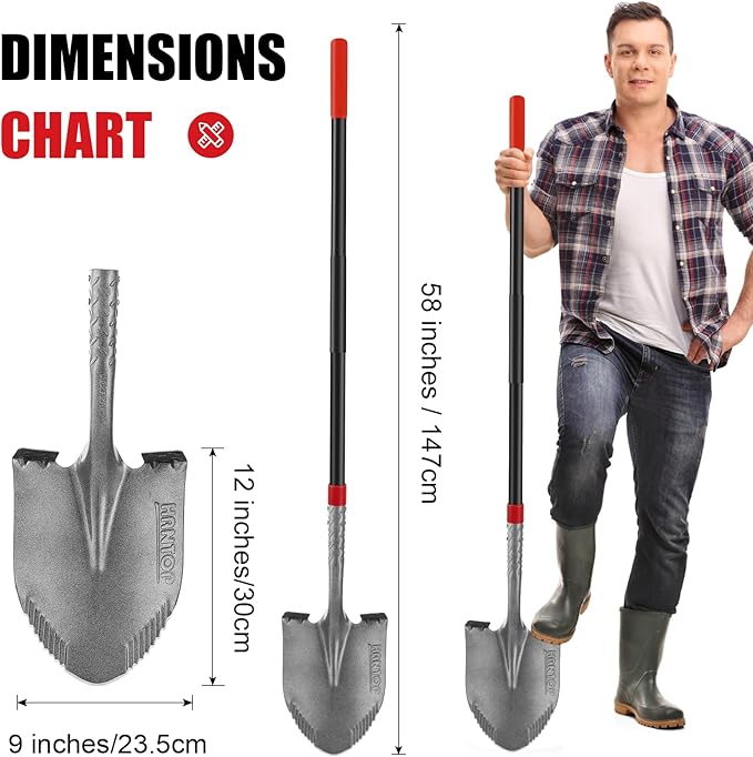 Heavy Duty Garden Tools Digging Shovel Garden Shovel Spade with Long Fiberglass Handle for Digging and Garden Work,58 inches