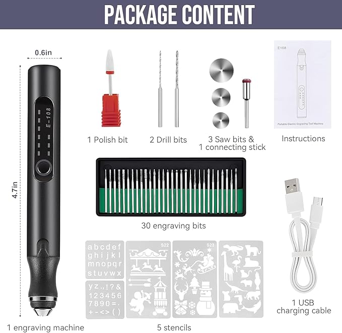 Electric Engraving Pen with 37 Bits, USB Rechargeable Cordless Engraving Machine, Portable DIY Rotary Engraver for Jewelry Wood Glass Stone Carving, Black