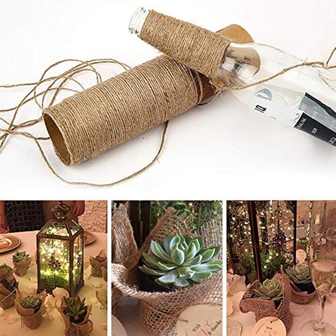 1312 FT Natural Jute Twine,3ply String Twine, Industrial Packing Materials Packing String for Gifts,DIY Crafts, Decoration, Bundling, Gardening and Recycling(4pcs)