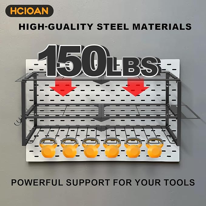 Large Power Tool Organizer Wall Mount, Power Tool Shelf System Battery Storage with 8 Cordless Drill Holder,3 Layers Heavy Duty Metal Loads 450lbs,Utility Racks for Garage Workshop