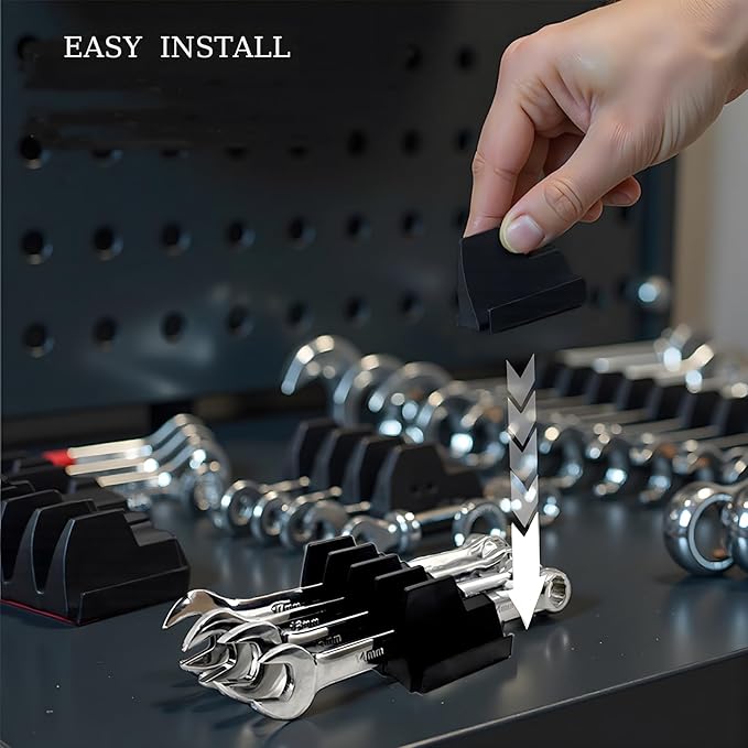 12 PC Magnetic Tool Organizer for Wrenches - Wrench Holders Organizers Set with Secure Rack Design - Toolbox Organization System for Workshop & Garage Use (Black)