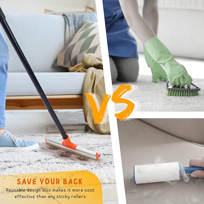 Carpet Rake for Pet Hair Removal, 57'' Long Handle Dog and Cat Hair Remover Tool to Fluff Rug, Stair Carpets and Couch Cleaning Rake