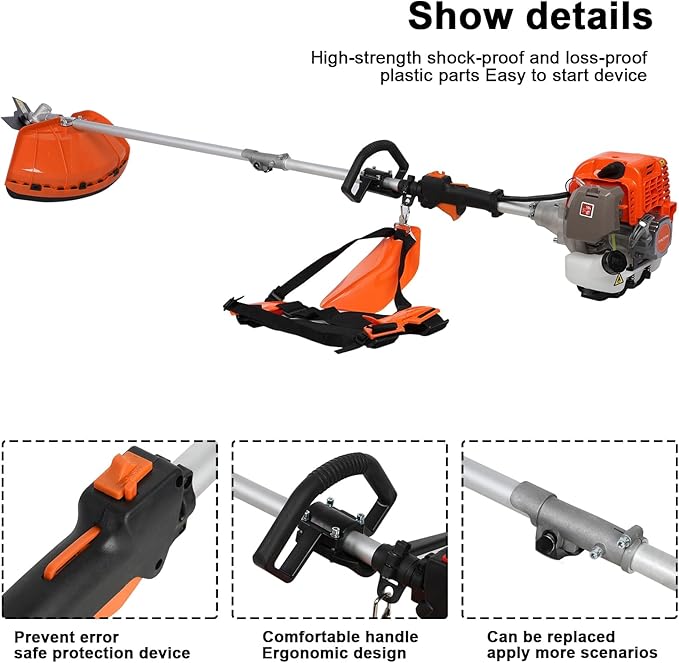 52CC 2-Cycle Gas Weed Wacker, 5 in 1 String Trimmer, 2025 Upgraded Weed Eater Gas Powered, 9500rpm High Power Gas Weed Eater, Brush Cutter Ship USA Fast Arrival