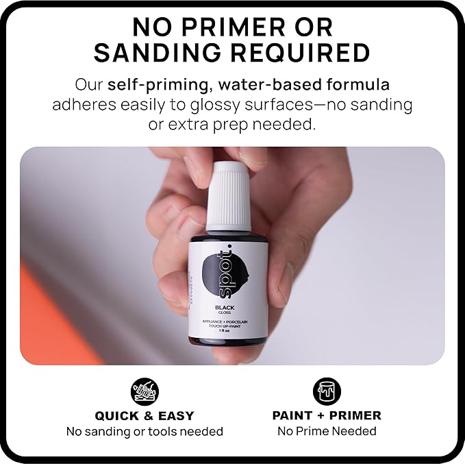 spot. Touch Up Paint, Porcelain + Appliance Repair Kit, for Chips, Scratches, Cracks on Tiles, Metal Surfaces, Ceramics, and Fiberglass, Black Pearl, 1 Fl Oz