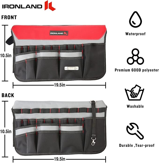 IRONLAND Bucket Tool Organizer Fit 3.5-5 Gallon Bucket, 51 Pockets, Bucket Tool Caddy Organization for Garden, Construction, Carpenter, Electrician, Builder Red & Black